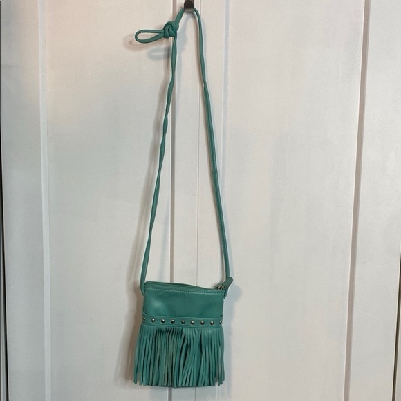 Handbags - Teal turquoise leather Fringe Crossbody Bagmultiple compartments